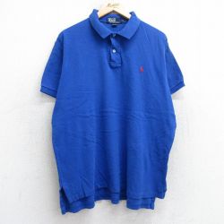 XL★古着 ラルフローレン Ralph Lauren 半袖 ブランド ポロ シャツ メンズ 90年代 90s ワンポイントロゴ 大きいサイズ コットン USA製 青 ブルー 【spe】 25jul25 中古 トップス