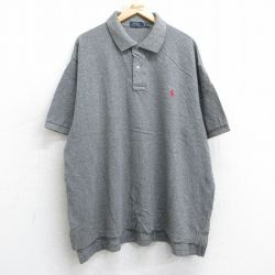 XL★古着 ラルフローレン Ralph Lauren 半袖 ブランド ポロ シャツ メンズ ワンポイントロゴ 大きいサイズ コットン グレー 霜降り 25jul25 中古 トップス