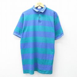 【50%OFF】XL★古着 エルエルビーン LLBEAN 半袖 ブランド ポロ シャツ メンズ 80年代 80s 鹿の子 大きいサイズ 青他 ブルー ボーダー 25jul29 中古 トップス