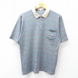 【50%OFF】L★古着 ピエールカルダン pierre cardin 半袖 ブランド ポロ シャツ メンズ ワンポイントロゴ コットン 紺他 ネイビー ボーダー 25jul29 中古 トップス