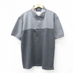 XL★古着 トミーヒルフィガー TOMMY HILFIGER 半袖 ブランド ポロ シャツ メンズ ワンポイントロゴ ツートンカラー 鹿の子 コットン グレー 霜降り 25jul29 中古 トップス