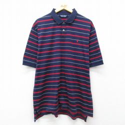 XL★古着 ラルフローレン Ralph Lauren ポロゴルフ 半袖 ブランド ポロ シャツ メンズ 90年代 90s ワンポイントロゴ 大きいサイズ コットン 紺他 ネイビー ボーダー 【spe】 25jul29 中古 トップス