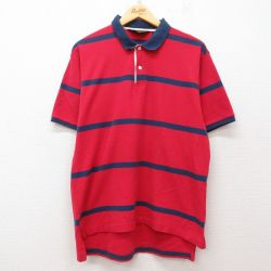 XL★古着 エディーバウアー 半袖 ブランド ポロ シャツ メンズ 90年代 90s 鹿の子 コットン 赤他 レッド ボーダー 25jul29 中古 トップス
