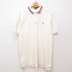 XL★古着 ラルフローレン Ralph Lauren 半袖 ブランド ポロ シャツ メンズ 90年代 90s ワンポイントロゴ 大きいサイズ コットン USA製 生成り 25jul29 中古 トップス