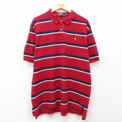 【20%OFF】XL★古着 ラルフローレン Ralph Lauren 半袖 ブランド ポロ シャツ メンズ 90年代 90s ワンポイントロゴ 鹿の子 大きいサイズ コットン 赤他 レッド ボーダー 【spe】 25jul29 中古 トップス