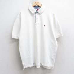 XL★古着 トミーヒルフィガー TOMMY HILFIGER 半袖 ブランド ポロ シャツ メンズ 90年代 90s ワンポイントロゴ 鹿の子 大きいサイズ コットン 白 ホワイト 25jul30 中古 トップス