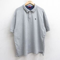 XL★古着 チャンピオン champion 半袖 ブランド ポロ シャツ メンズ ワンポイントロゴ 鹿の子 大きいサイズ グレー 霜降り 25jul30 中古 トップス