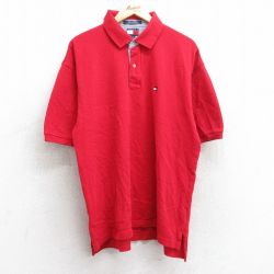 XL★古着 トミーヒルフィガー TOMMY HILFIGER 半袖 ブランド ポロ シャツ メンズ 90年代 90s ワンポイントロゴ 鹿の子 大きいサイズ コットン 赤 レッド 25jul30 中古 トップス