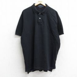 XL★古着 ラルフローレン Ralph Lauren 半袖 ブランド ポロ シャツ メンズ ワンポイントロゴ 鹿の子 大きいサイズ コットン 黒 ブラック 25jul30 中古 トップス