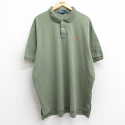 XL★古着 ラルフローレン Ralph Lauren 半袖 ブランド ポロ シャツ メンズ 90年代 90s ワンポイントロゴ 大きいサイズ コットン 濃緑 グリーン 25aug05 中古 トップス
