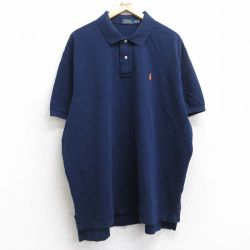 XL★古着 ラルフローレン Ralph Lauren 半袖 ブランド ポロ シャツ メンズ ワンポイントロゴ 鹿の子 大きいサイズ コットン 紺 ネイビー 25aug05 中古 トップス