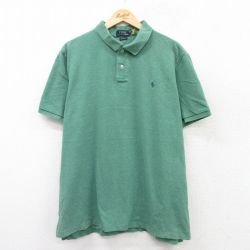 XL★古着 ラルフローレン Ralph Lauren 半袖 ブランド ポロ シャツ メンズ ワンポイントロゴ 鹿の子 大きいサイズ コットン 緑 グリーン 25aug05 中古 トップス