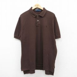 【20%OFF】XL★古着 ラルフローレン Ralph Lauren 半袖 ブランド ポロ シャツ メンズ 90年代 90s ワンポイントロゴ 鹿の子 大きいサイズ コットン 茶 ブラウン 25aug05 中古 トップス
