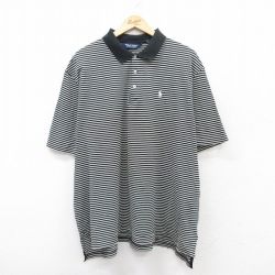 XL★古着 ラルフローレン Ralph Lauren ポロゴルフ 半袖 ブランド ポロ シャツ メンズ 90年代 90s ワンポイントロゴ 大きいサイズ コットン 黒他 ブラック ボーダー 【spe】 25aug05 中古 トップス