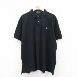 XL★古着 ラルフローレン Ralph Lauren 半袖 ブランド ポロ シャツ メンズ ワンポイントロゴ 鹿の子 大きいサイズ コットン 黒 ブラック 25aug05 中古 トップス