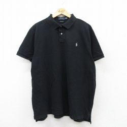 XL★古着 ラルフローレン Ralph Lauren 半袖 ブランド ポロ シャツ メンズ ワンポイントロゴ 鹿の子 大きいサイズ コットン 黒 ブラック 25aug05 中古 トップス
