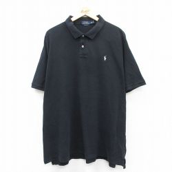 XL★古着 ラルフローレン Ralph Lauren 半袖 ブランド ポロ シャツ メンズ ワンポイントロゴ 鹿の子 大きいサイズ コットン 黒 ブラック 25aug05 中古 トップス