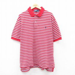 【20%OFF】XL★古着 ラルフローレン Ralph Lauren 半袖 ブランド ポロ シャツ メンズ 90年代 90s ワンポイントロゴ 鹿の子 大きいサイズ コットン 赤他 レッド 【spe】 25aug05 中古 トップス