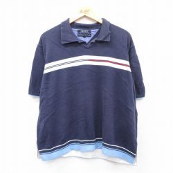 XL★古着 トミーヒルフィガー TOMMY HILFIGER 半袖 ブランド ポロ シャツ メンズ 大きいサイズ コットン 開襟 オープンカラー 紺他 ネイビー 25aug05 中古 トップス
