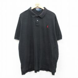 XL★古着 ラルフローレン Ralph Lauren 半袖 ブランド ポロ シャツ メンズ 90年代 90s ワンポイントロゴ 大きいサイズ コットン 黒 ブラック 25aug05 中古 トップス