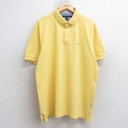 XL★古着 トミーヒルフィガー TOMMY HILFIGER 半袖 ブランド ポロ シャツ メンズ ワンポイントロゴ 鹿の子 大きいサイズ コットン 黄色 イエロー 25aug05 中古 トップス