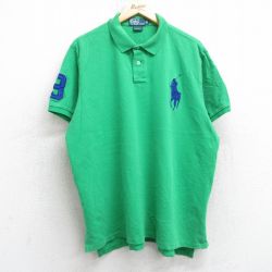 XL★古着 ラルフローレン Ralph Lauren 半袖 ブランド ポロ シャツ メンズ 90年代 90s ビッグポニー 鹿の子 大きいサイズ コットン 緑 グリーン 25aug05 中古 トップス