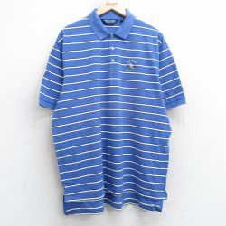 【50%OFF】XL★古着 ラルフローレン Ralph Lauren ポロゴルフ 半袖 ブランド ポロ シャツ メンズ 00年代 00s ウイングフット 鹿の子 大きいサイズ コットン 青他 ブルー ボーダー 25aug05 中古 トップス