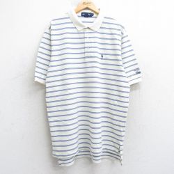 XL★古着 ラルフローレン Ralph Lauren ポロゴルフ 半袖 ブランド ポロ シャツ メンズ 90年代 90s モンキー 鹿の子 大きいサイズ 白他 ホワイト ボーダー 25aug05 中古 トップス