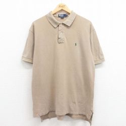 XL★古着 ラルフローレン Ralph Lauren 半袖 ブランド ポロ シャツ メンズ 90年代 90s ワンポイントロゴ 鹿の子 コットン USA製 ベージュ カーキ 25aug09 中古 トップス
