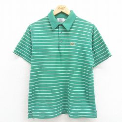 【20%OFF】L★古着 ラコステ LACOSTE IZOD 半袖 ブランド ポロ シャツ メンズ 90年代 90s ワンポイントロゴ 緑 グリーン ボーダー 25aug09 中古 トップス