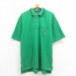 XL★古着 ラルフローレン Ralph Lauren 半袖 ブランド ポロ シャツ メンズ 90年代 90s ワンポイントロゴ 鹿の子 大きいサイズ コットン 緑 グリーン 25aug09 中古 トップス