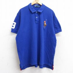 XL★古着 ラルフローレン Ralph Lauren 半袖 ブランド ポロ シャツ メンズ ビッグポニー コットン 大きいサイズ 青 ブルー 25aug23 中古 トップス