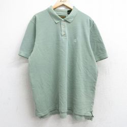 XL★古着 ティンバーランド 半袖 ブランド ポロ シャツ メンズ ワンポイントロゴ 鹿の子 大きいサイズ コットン 薄緑 グリーン 25aug25 中古 トップス