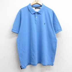 XL★古着 ノーティカ NAUTICA 半袖 ブランド ポロ シャツ メンズ ワンポイントロゴ 鹿の子 大きいサイズ コットン 薄紺 ネイビー 25aug25 中古 トップス