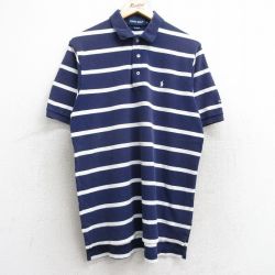 XL★古着 ラルフローレン Ralph Lauren ポロゴルフ 半袖 ブランド ポロ シャツ メンズ 90年代 90s ワンポイントロゴ 鹿の子 コットン 紺他 ネイビー ボーダー 25aug25 中古 トップス