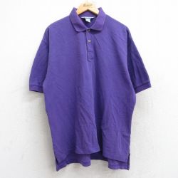 XL★古着 チャンピオン champion 半袖 ブランド ポロ シャツ メンズ 90年代 90s 鹿の子 大きいサイズ コットン 紫 パープル 25aug25 中古 トップス