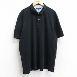 【50%OFF】XL★古着 トミーヒルフィガー TOMMY HILFIGER 半袖 ブランド ポロ シャツ メンズ ワンポイントロゴ 鹿の子 大きいサイズ コットン 黒 ブラック 25aug25 中古 トップス