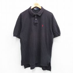 【50%OFF】XL★古着 ラルフローレン Ralph Lauren 半袖 ブランド ポロ シャツ メンズ 90年代 90s ワンポイントロゴ 鹿の子 コットン USA製 黒 ブラック 【spe】 25aug25 中古 トップス