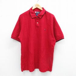 XL★古着 ラルフローレン Ralph Lauren チャップス 半袖 ブランド ポロ シャツ メンズ 90年代 90s ワンポイントロゴ コットン 赤 レッド 25aug25 中古 トップス