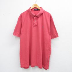 【20%OFF】XL★古着 ラルフローレン Ralph Lauren 半袖 ブランド ポロ シャツ メンズ ワンポイントロゴ 鹿の子 ロング丈 大きいサイズ コットン ピンク系 25aug25 中古 トップス