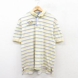 【20%OFF】XL★古着 トミーヒルフィガー TOMMY HILFIGER 半袖 ブランド ポロ シャツ メンズ Hynes Auto 大きいサイズ コットン 薄黄他 イエロー ボーダー 25aug25 中古 トップス