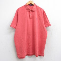 【20%OFF】XL★古着 ラルフローレン Ralph Lauren 半袖 ブランド ポロ シャツ メンズ ワンポイントロゴ 鹿の子 大きいサイズ ロング丈 コットン 赤系 レッド 25aug26 中古 トップス