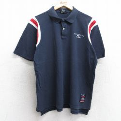 XL★古着 ラルフローレン Ralph Lauren ポロジーンズ 半袖 ブランド ポロ シャツ メンズ 00年代 00s ワンポイントロゴ 鹿の子 コットン 紺 ネイビー 25sep03 中古 トップス