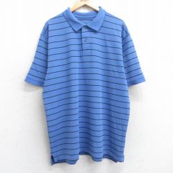 XL★古着 エルエルビーン LLBEAN 半袖 ブランド ポロ シャツ メンズ 鹿の子 大きいサイズ コットン 薄紺他 ネイビー ボーダー 25sep03 中古 トップス