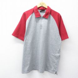 XL★古着 ティンバーランド 半袖 ブランド ハーフジップ ポロ シャツ メンズ 00年代 00s ワンポイントロゴ ラグラン ツートンカラー 大きいサイズ コットン グレー 霜降り他 26apr10