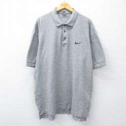 XL★古着 ナイキ NIKE 半袖 ブランド ポロ シャツ メンズ 90年代 90s ワンポイントロゴ 大きいサイズ グレー 26apr10