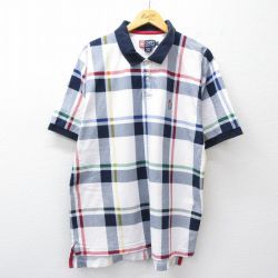 XL★古着 ラルフローレン チャップス 半袖 ブランド ポロ シャツ メンズ 90年代 90s ワンポイントロゴ コットン 白他 チェック 26apr10