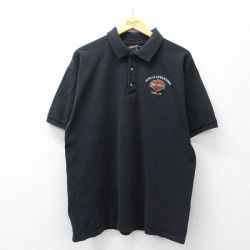 XL★古着 ハーレーダビッドソン 半袖 ポロ シャツ メンズ 鹿の子 コットン 黒 26apr10