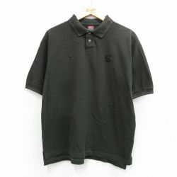 XL★古着 ナイキ NIKE 半袖 ブランド ポロ シャツ メンズ 00年代 00s ワンポイントロゴ S 鹿の子 コットン 黒系 26apr13