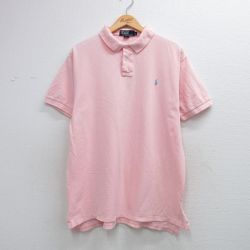 XL★古着 ラルフローレン 半袖 ブランド ポロ シャツ メンズ 90年代 90s ワンポイントロゴ 鹿の子 大きいサイズ コットン USA製 薄ピンク 26apr13